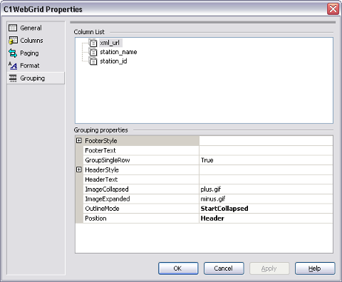 C1WebGrid Property Builder (Grouping properties)