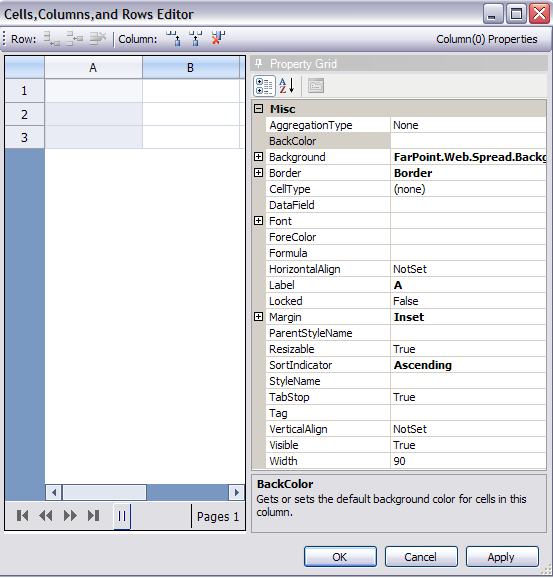 Spread Designer Cells,Columns,Rows Editor