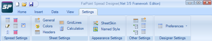 Spread Designer Settings Menu