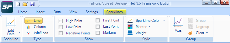 Spread Designer Sparklines Menu