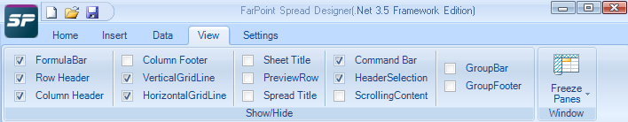 Spread Designer View Menu