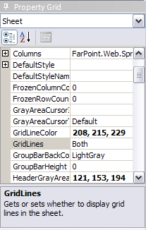 Spread Designer Property Grid with Sheet Properties