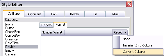 Format Tab for Number Type Cells