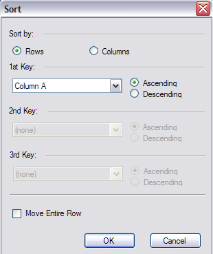 Sort Dialog in Spread Designer