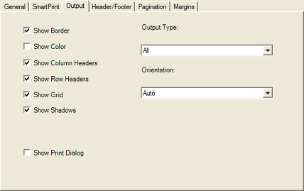 Spread Designer Sheet Print Settings Dialog Output Tab