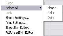 Context Menu for Selected Sheet