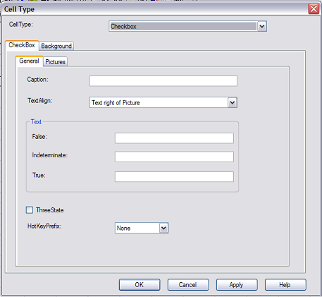 Spread Designer Cell Type Dialog Check Box Tab