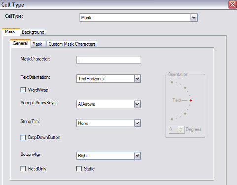 Spread Designer Cell Type Dialog Mask Tab