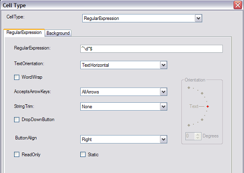 Spread Designer Cell Type Dialog Regular Expression Tab