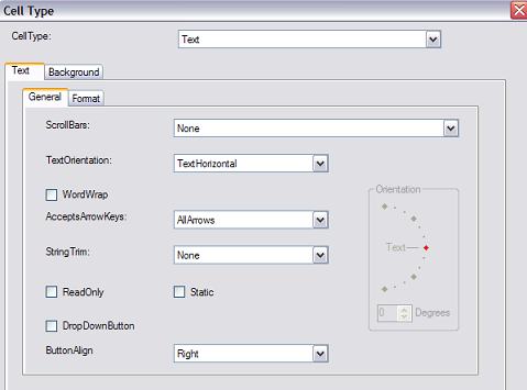 Spread Designer Cell Type Dialog Text Tab