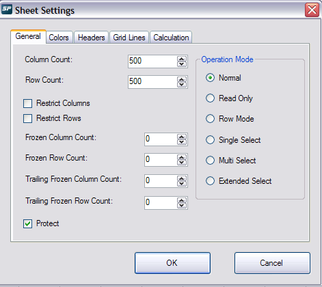 Spread Designer Sheet Settings Dialog General Tab