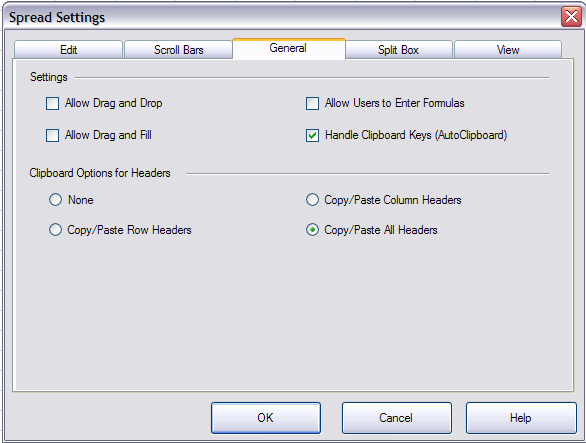 Spread Designer Spread Settings Dialog General Tab