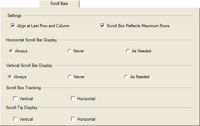 Spread Designer Spread Settings Dialog Scroll Bars Tab