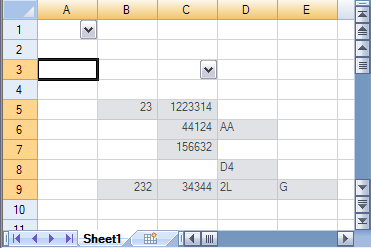 Cells with Data Selected in Work Area of Spread Designer