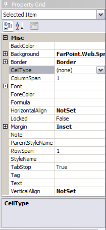 Spread Designer Property Grid with Cell Type Properties