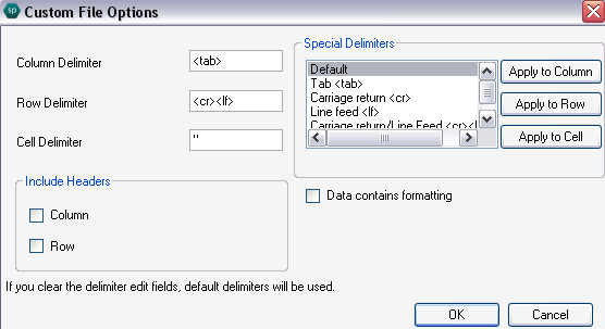 Custom File Options Dialog in Spread Designer