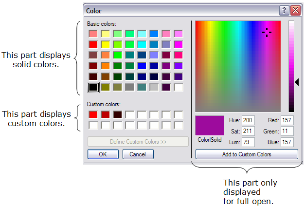 Color dialog box parts