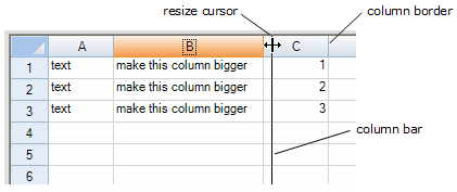 Example of the Cursor for Column Resizing