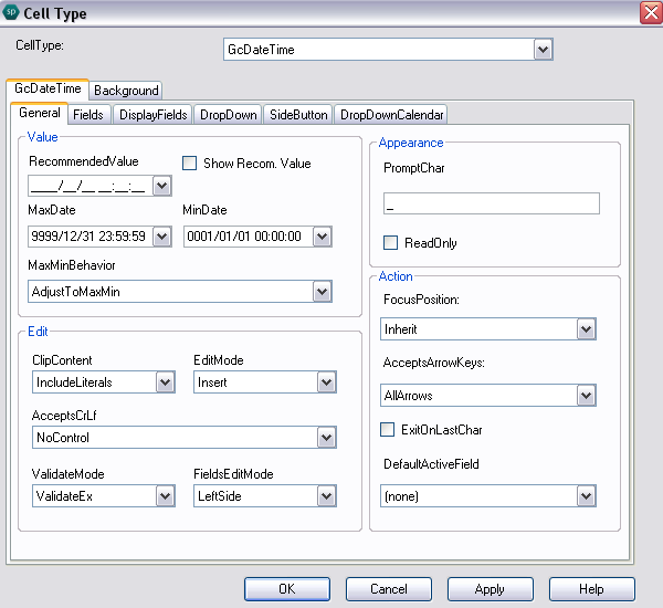 Spread Designer Cell Type Dialog Text Tab