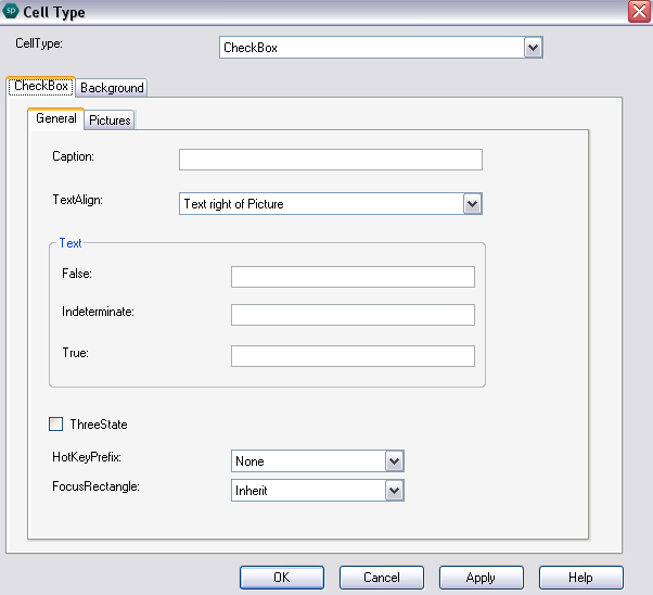 Spread Designer Cell Type Dialog Check Box Tab