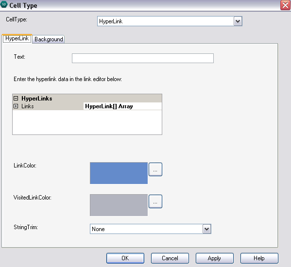 Spread Designer Cell Type Dialog Hyperlink