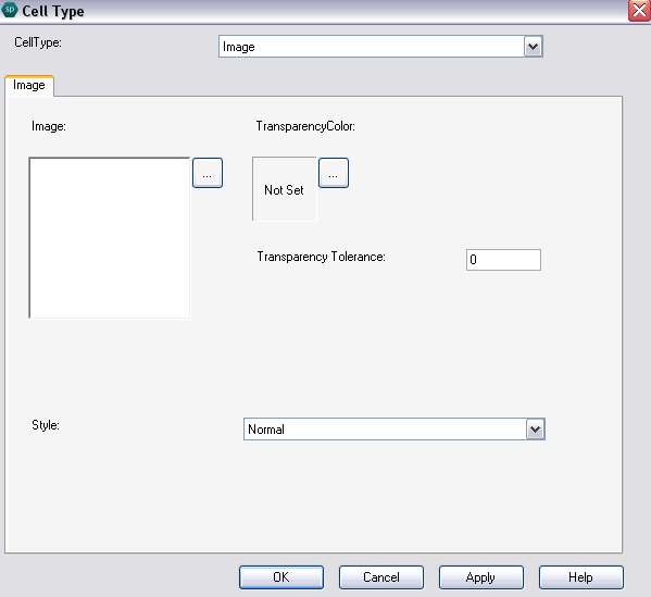 Spread Designer Cell Type Dialog Image Tab