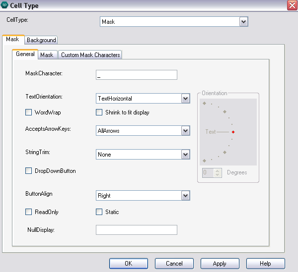 Spread Designer Cell Type Dialog Mask Tab