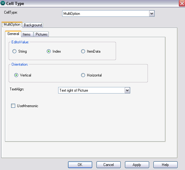 Spread Designer Cell Type Dialog MultiOption Tab