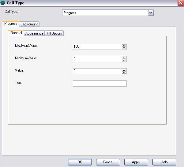 Spread Designer Cell Type Dialog Progress Tab