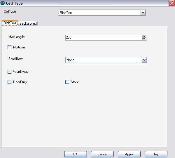 Spread Designer Cell Type Dialog Rich Text Tab