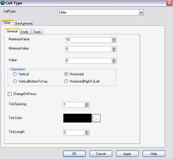 Spread Designer Cell Type Dialog Slider Tab