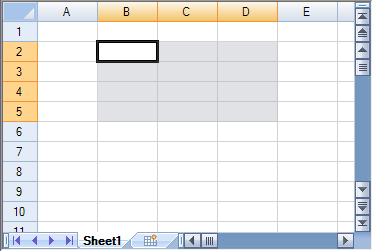 Selected Cells in Data Area of Spread Designer