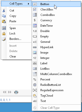 Spread Designer Cell Types context menu