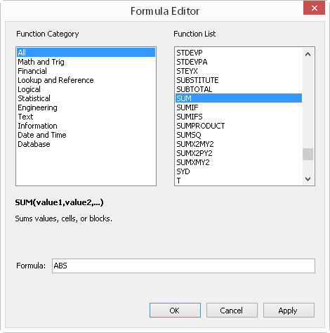 Spread Designer Formula Editor