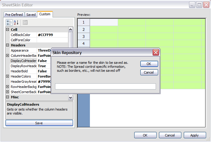 Saving a Sheet Skin in the SheetSkin editor