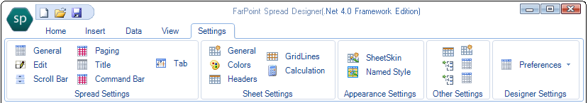 Spread Designer Settings Menu