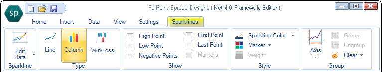 Spread Designer Sparklines Menu