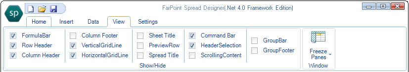 Spread Designer View Menu