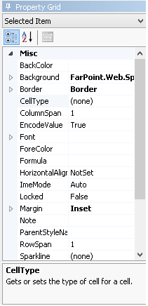 Spread Designer Property Grid with Cell Type Properties