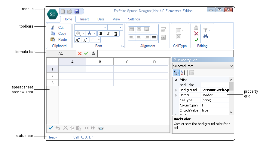 Spread Designer User Interface Parts