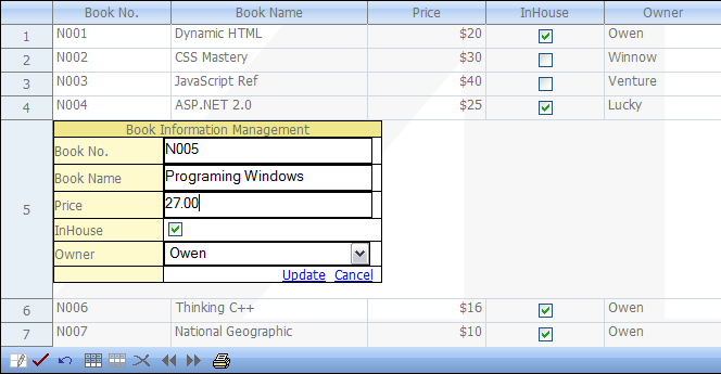 Row Edit Template Example