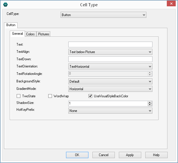 Spread Designer Cell Type Dialog Button Tab