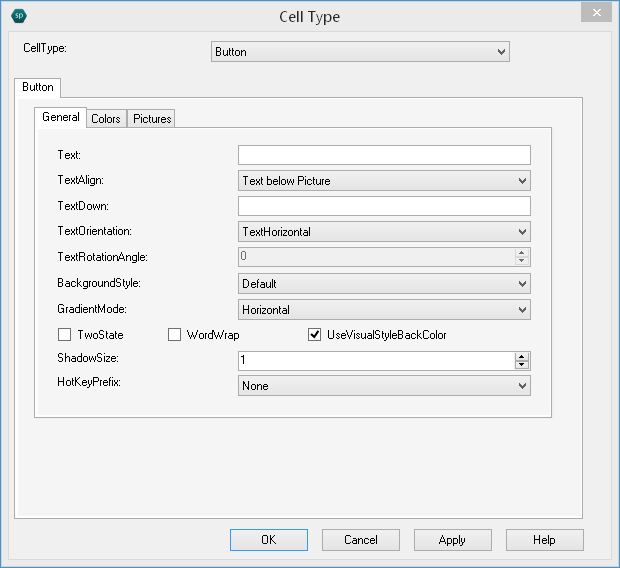 Spread Designer Cell Type Dialog top