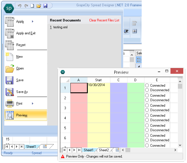 Previewing a Sheet