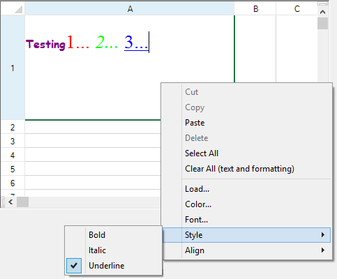 Rich-text cell menu