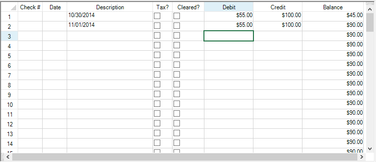 Completed register with data