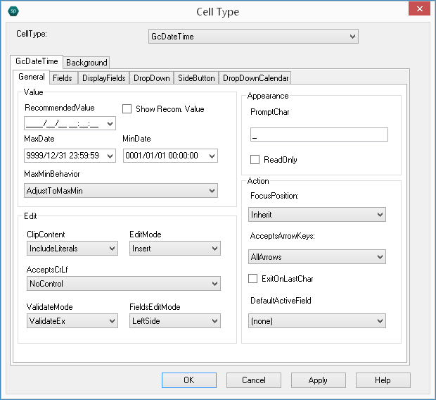 Spread Designer Cell Type Dialog Text Tab