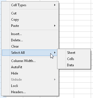 Context Menu for Selected Column