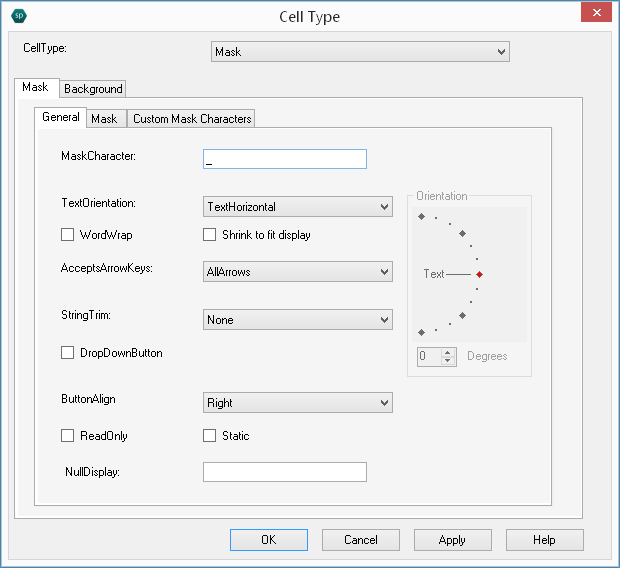 Spread Designer Cell Type Dialog Mask Tab