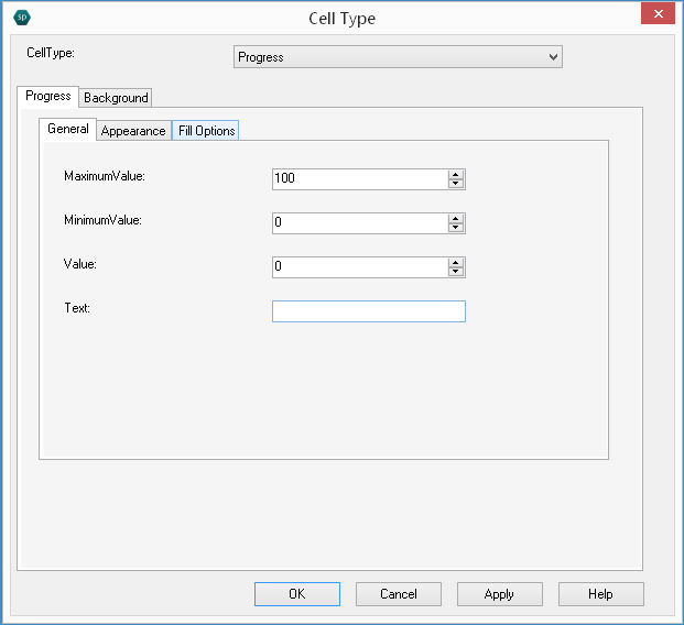 Spread Designer Cell Type Dialog Progress Tab